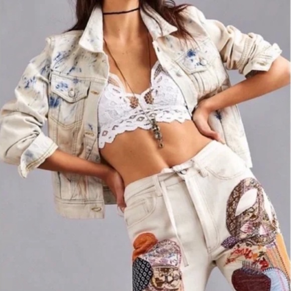 NWT Free People Rumors Denim Jacket Jones Tie Dye Blue Small OB809197 Festival - Picture 5 of 9